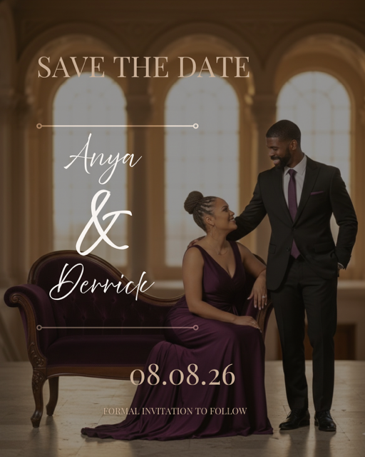Save the Date — Anya and Derrick — August 8, 2026 — Detroit